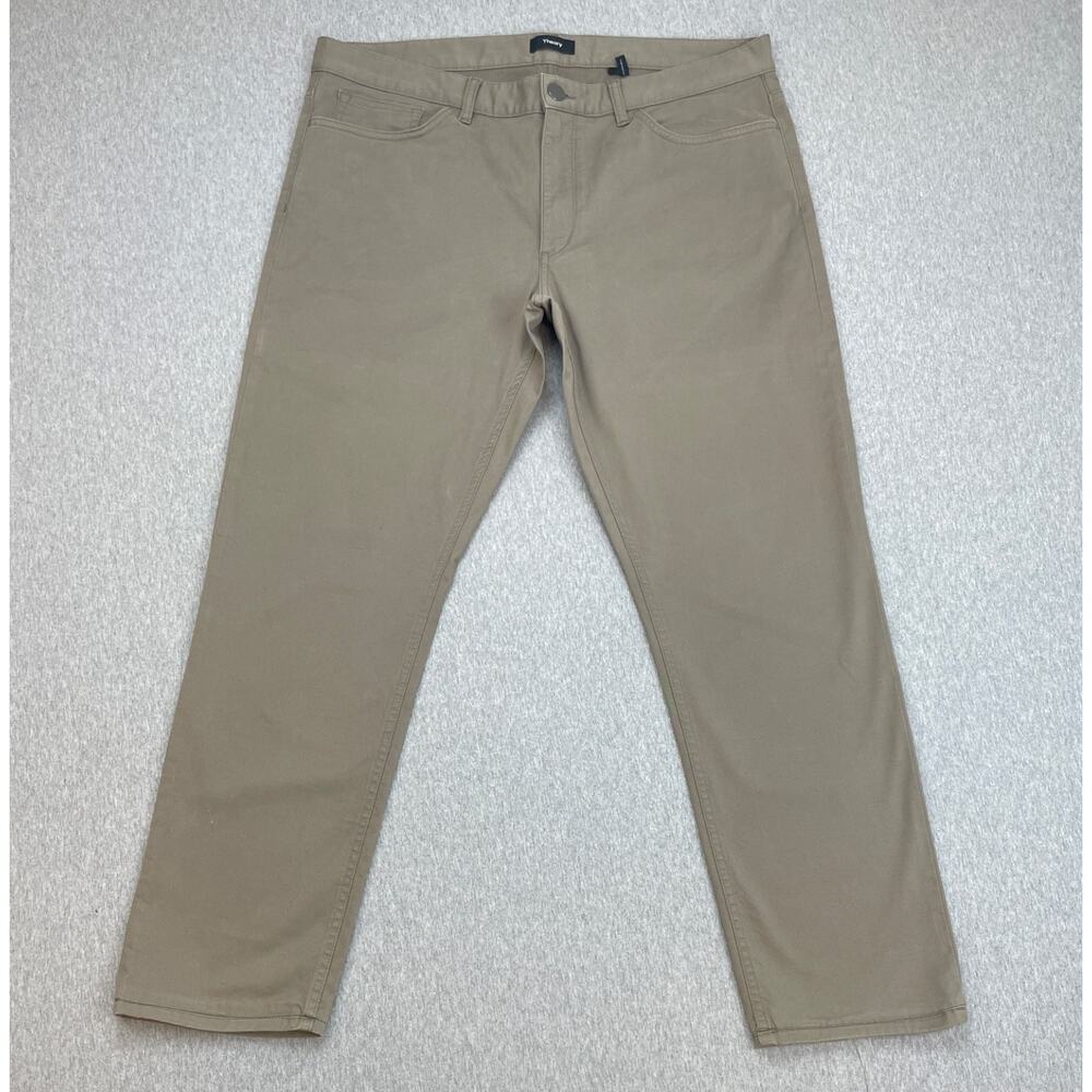 Theory Pants Mens 36 Beige Cotton Stretch Zip Fly Haydin Straight Slim Fit